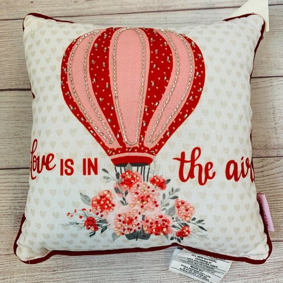 Bella Lux Throw Pillow with Hot Air Balloon and Beaded Details 12x12 - Picture 1 of 10